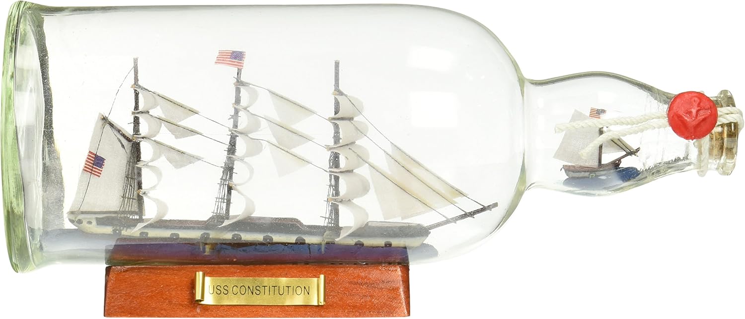 Hampton Nautical USS Constitution Modelo de barco en una botella de vidrio, 11 pulgadas, marrón