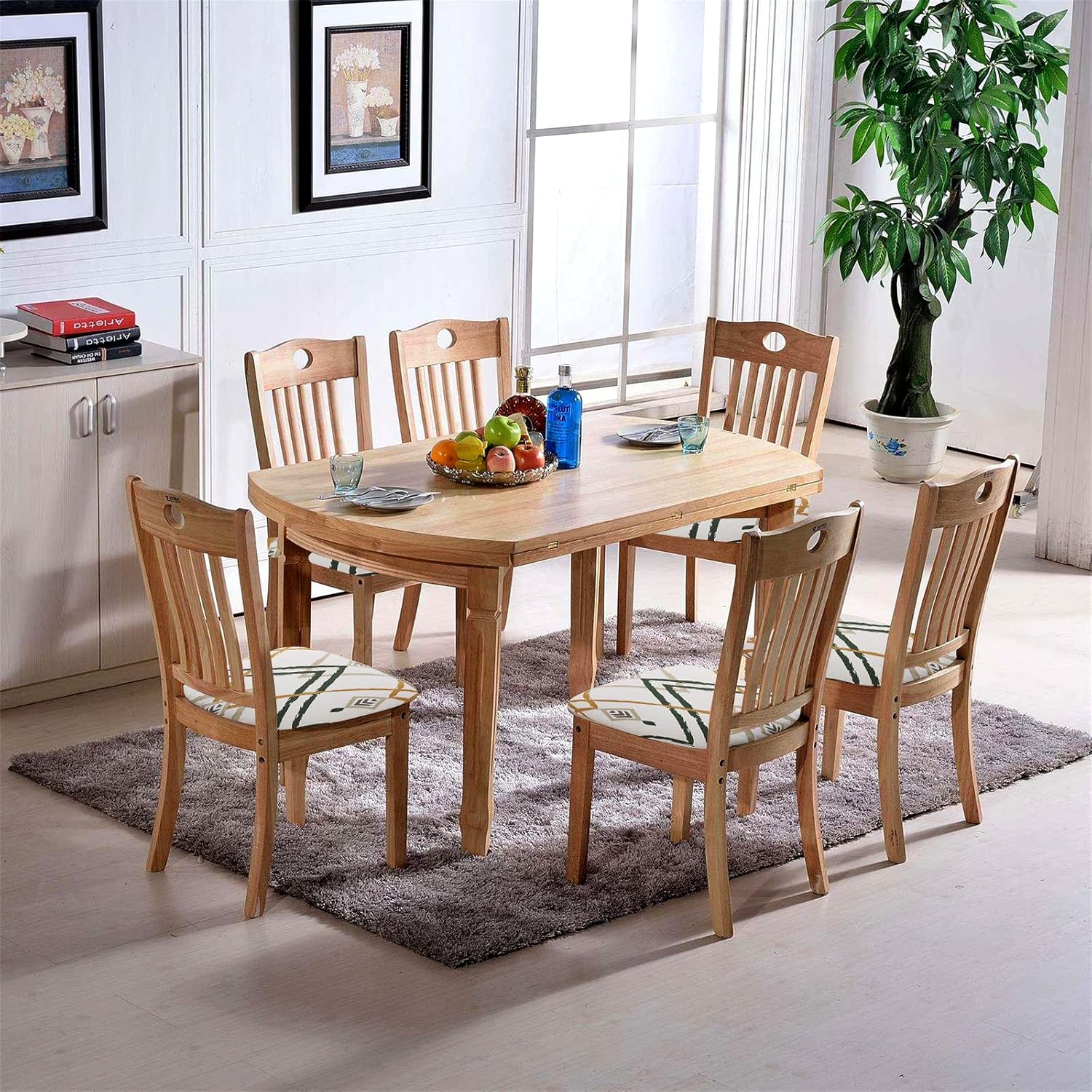Fuloon Juego de 6 fundas elásticas para sillas de comedor, extraíbles y lavables, antipolvo, fundas protectoras para sillas de comedor (6, rayas
