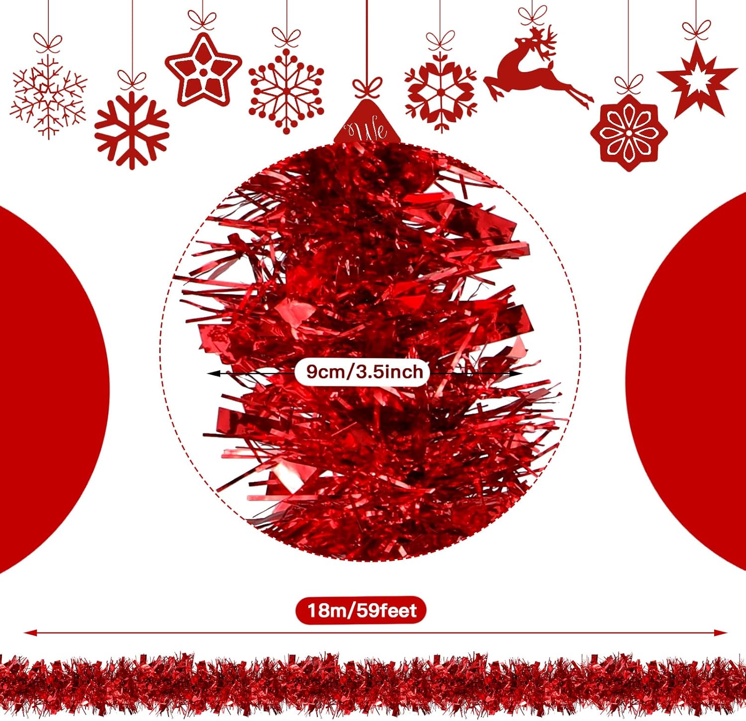 Guirnalda de oropel de Navidad de 59 pies con torsión metálica, guirnalda colgante brillante para árbol de Navidad, suministros de fiesta Dingion