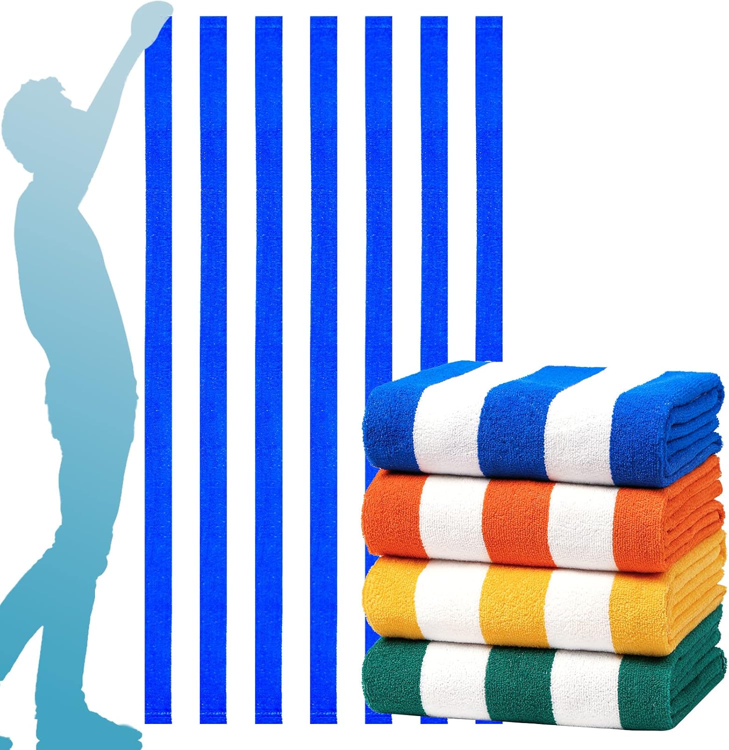 Genovega 4 Packs Oversized Stripe Beach Towel Soft Super Absorbent for Men Women Adults