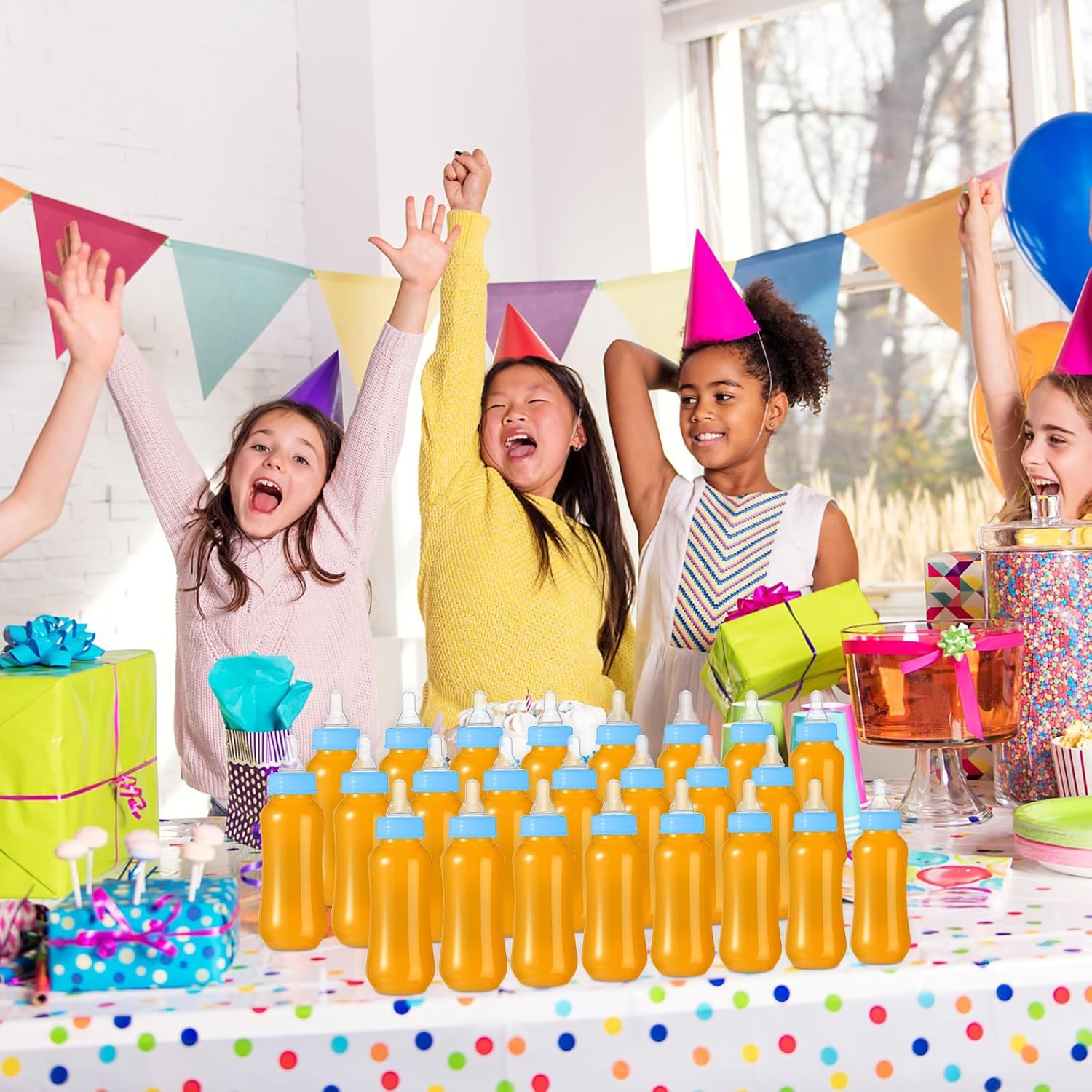 Norme 24 botellas de plástico para baby shower, 9.5 onzas, para baby shower, juegos, fiesta, regalos, botellas de leche para niños, regalos de