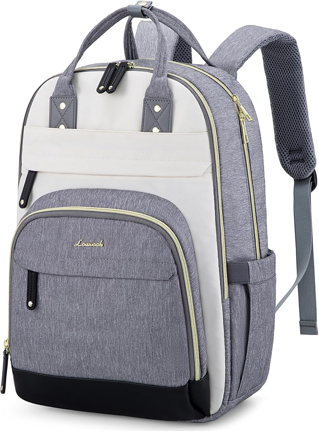 LOVEVOOK Mochila para laptop para mujer, bolsa de viaje antirrobo, Gris-beige-negro, El diseño de empalme multicolor está lleno de vitalidad y es