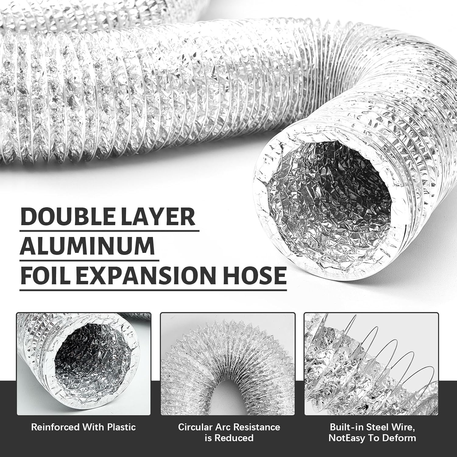 Zonon Manguera de ventilación para secadora de pies, conductos flexibles de papel de aluminio no aislados, con abrazaderas de acero inoxidable y