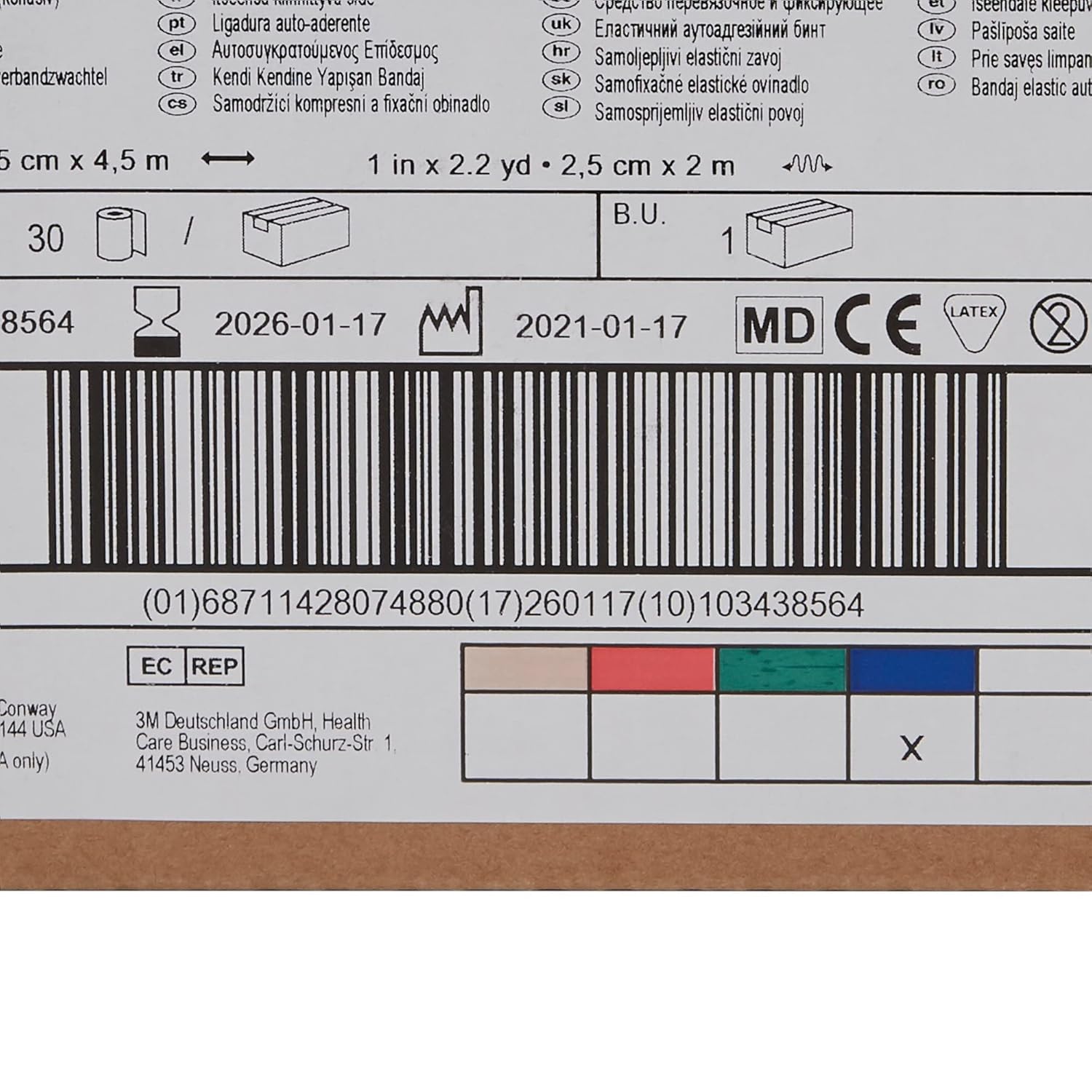 3M Health Care 1581B – Envoltura autoadherente, 1 pulgada x 5 yardas, color azul (paquete de 30)