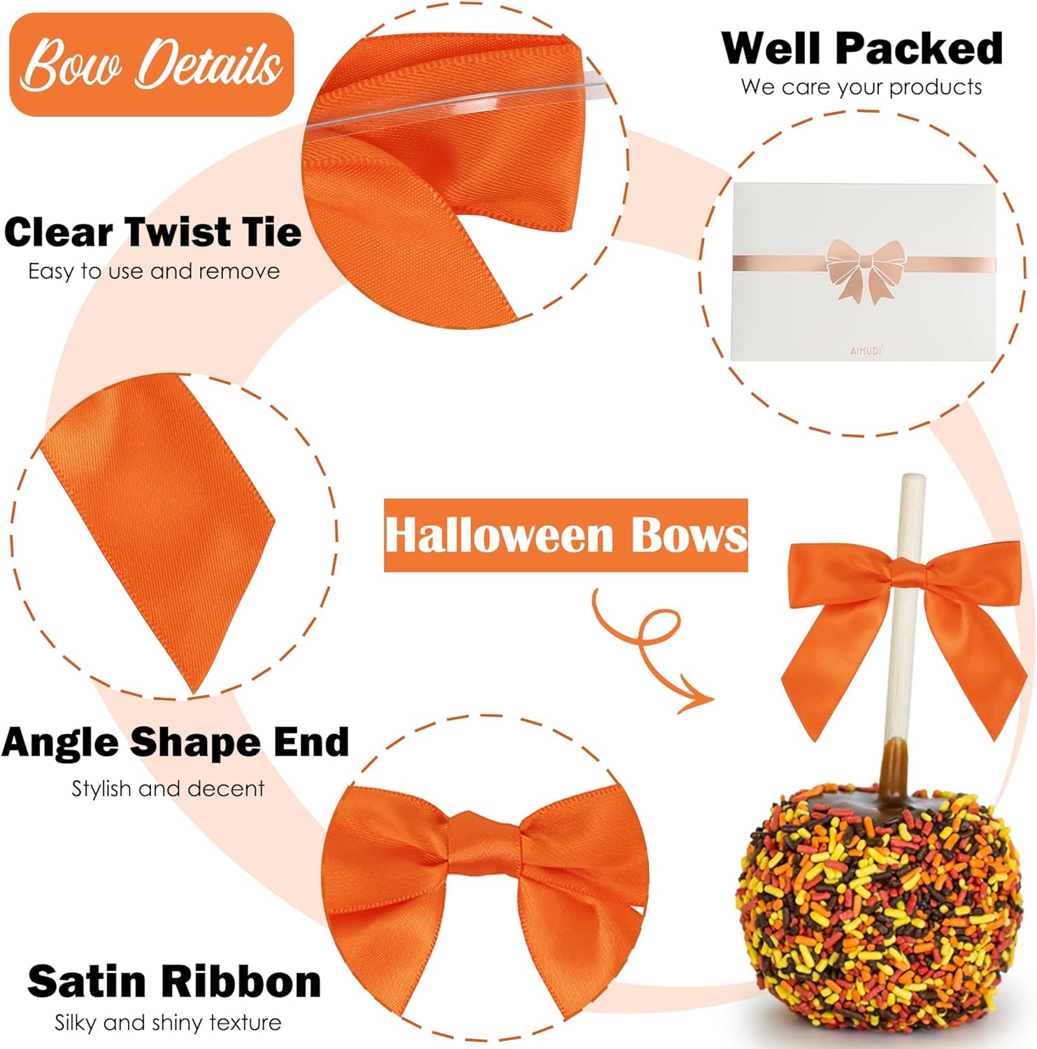 AIMUDI 5 lazos de lazo de satén prefabricados de 3.5 pulgadas para envolver regalos, lazos de regalo preatados para Halloween, decoración de otoño,