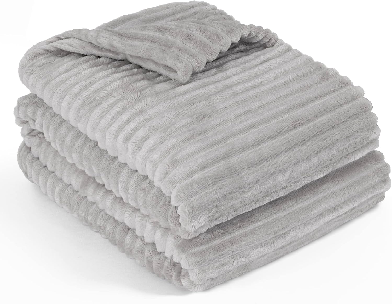 PAVILIA Manta de vellón suave para cama King, color gris claro, manta de franela de felpa mullida, cálida y acogedora manta de microfibra acanalada