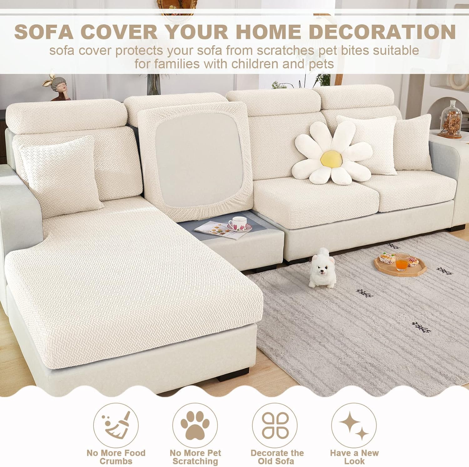 MIFXIN Fundas de cojín para sofá, funda elástica universal para sofá en forma de L, funda elástica universal para sofá seccional, protector de