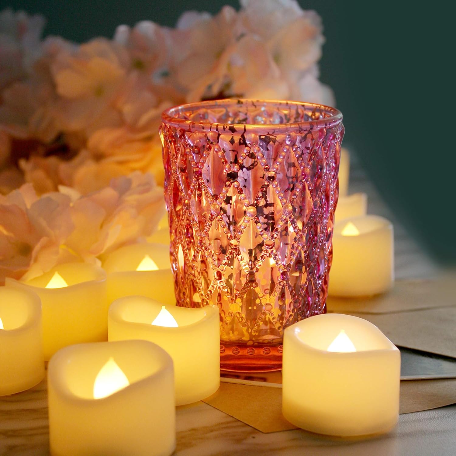 Paquete de 12 velas LED de té sin llama, funciona con pilas, velas eléctricas parpadeantes falsas para Halloween, luces de calabaza, fiestas, bodas,