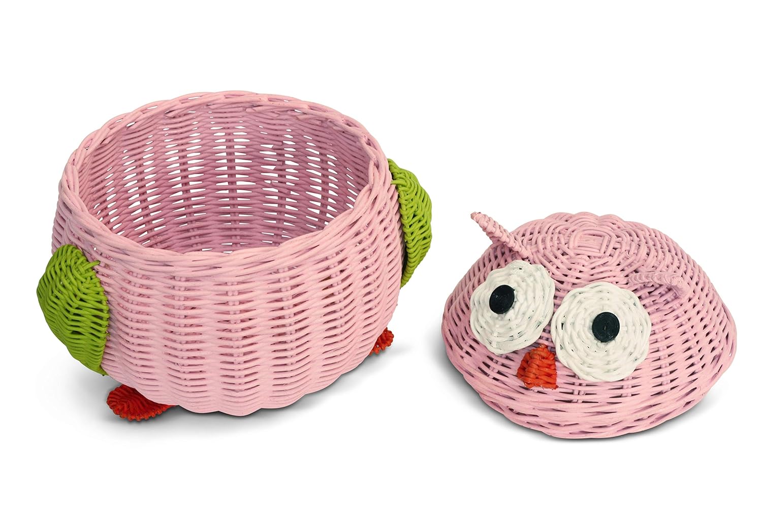 G6 COLLECTION Cesta de almacenamiento de ratán con tapa, papelera decorativa para decoración del hogar, organizador de estantes tejido a mano, lindo