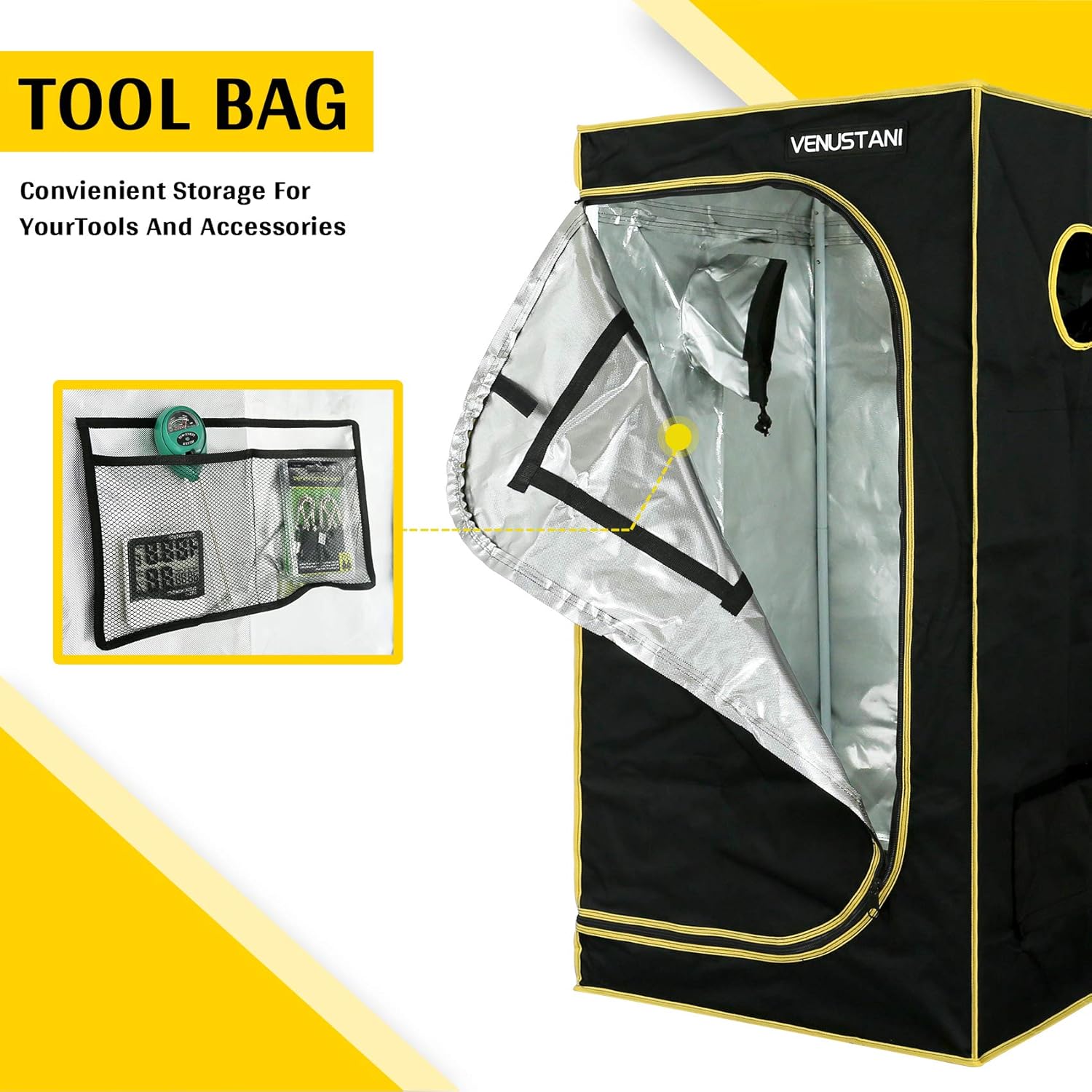 VTH – Tienda de cultivo hidropónico Mylar resistente al agua, 24 x 24 x 48 pulgadas, reflectante, para jardín, habitación oscura con ventana de
