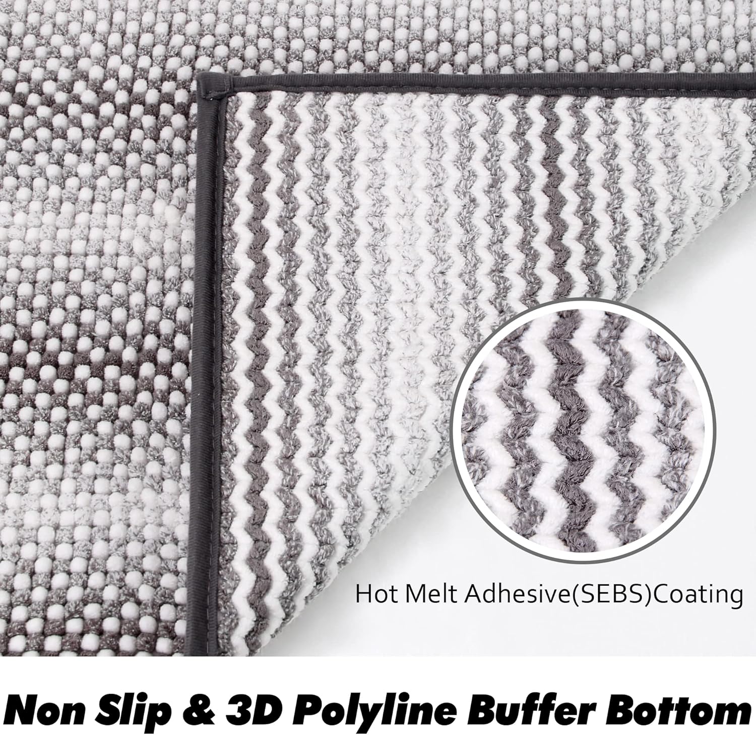 BEDELITE Alfombra de baño de felpilla antideslizante, súper gruesa y absorbente para el suelo del baño, alfombra de baño suave, lanuda gris, lavable