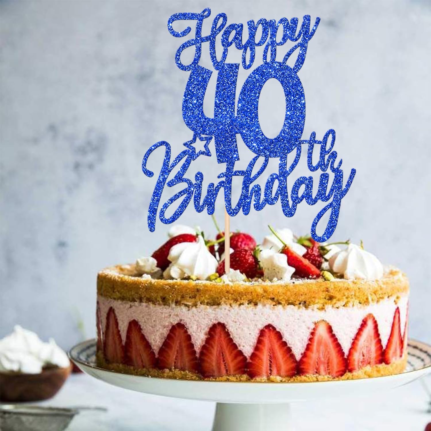 1 pieza de decoración de pastel de feliz cumpleaños 40 con purpurina y saludos a 40 años, selección de pastel de cuarenta y hola 40, fabulosa