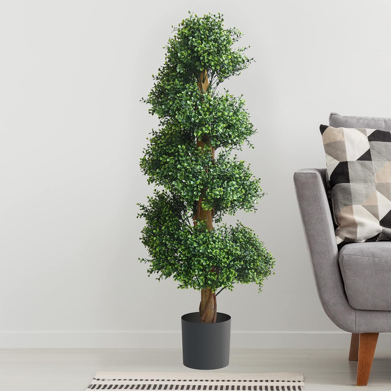Pure Garden Árbol en espiral artificial de 48 pulgadas, boj en maceta, decoración de interiores o exteriores, plantas sintéticas para el hogar,