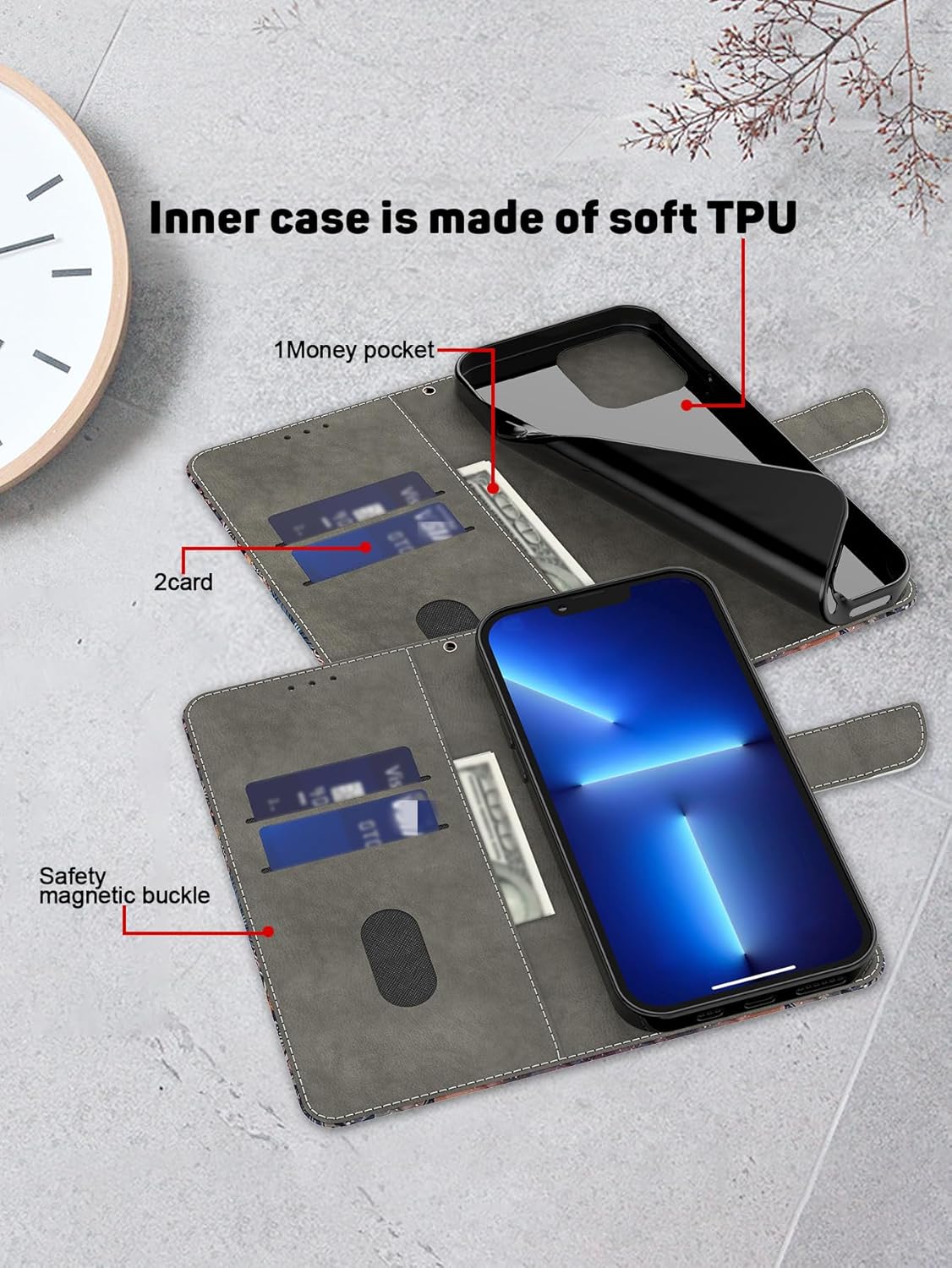 VODEFOX Funda tipo cartera para Samsung Galaxy S22 Ultra, funda protectora de piel sintética con tapa 3D con tarjetero y cierre magnético para