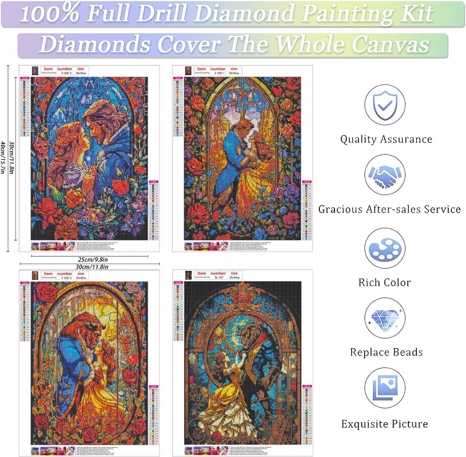RYMILIE Kits de pintura de diamantes para adultos  Paquete de 4 piezas de arte de diamantes 5D de dibujos animados, pintura de puntos de diamante