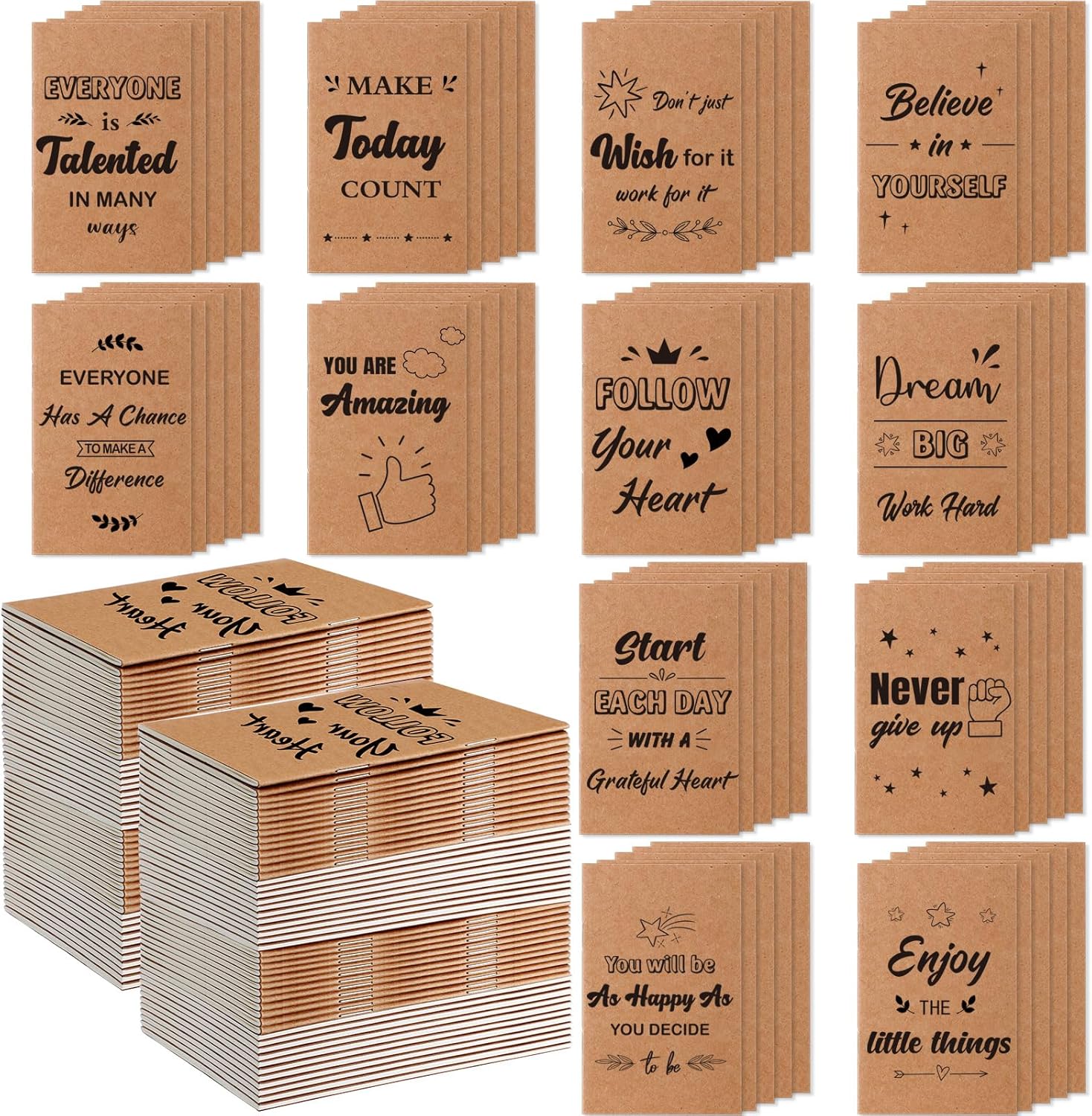 Qeeenar 108 cuadernos de papel kraft con versículos de la Biblia, regalos inspiradores, mini citas motivacionales, bloc de notas de bolsillo para