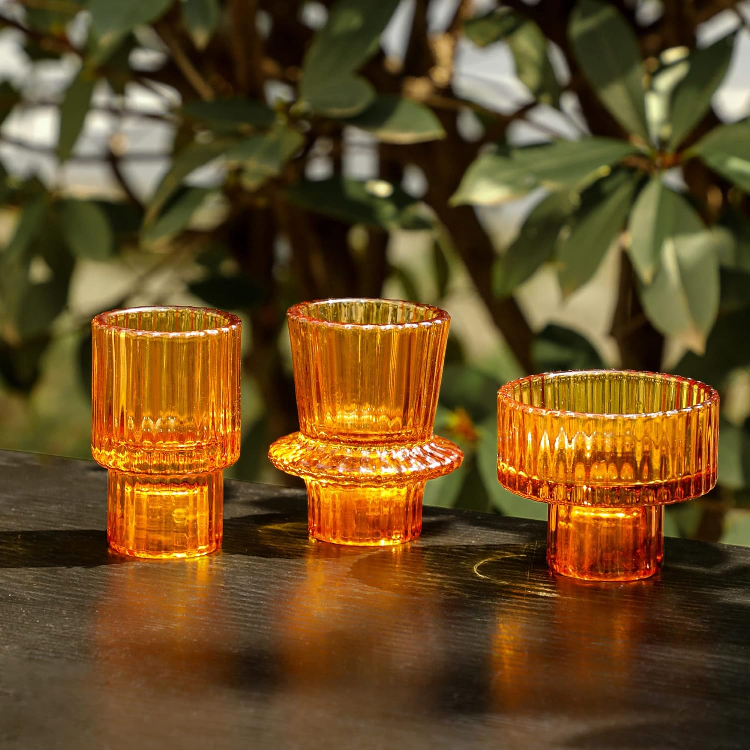 Lysenn Portavelas de vidrio ámbar para velas de pilar, velas cónicas, velas de candelita  Portavelas multiusos premium  Se adapta a velas de 78