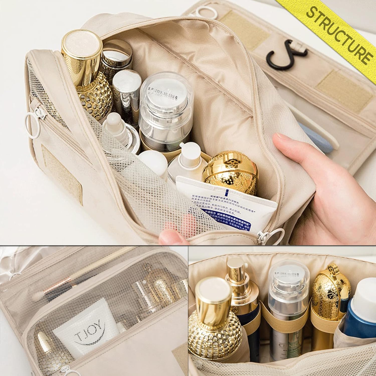 Neceser de viaje colgante con compartimento para artículos de tocador, organizador de maquillaje cosmético para mujeres y niñas, impermeable,