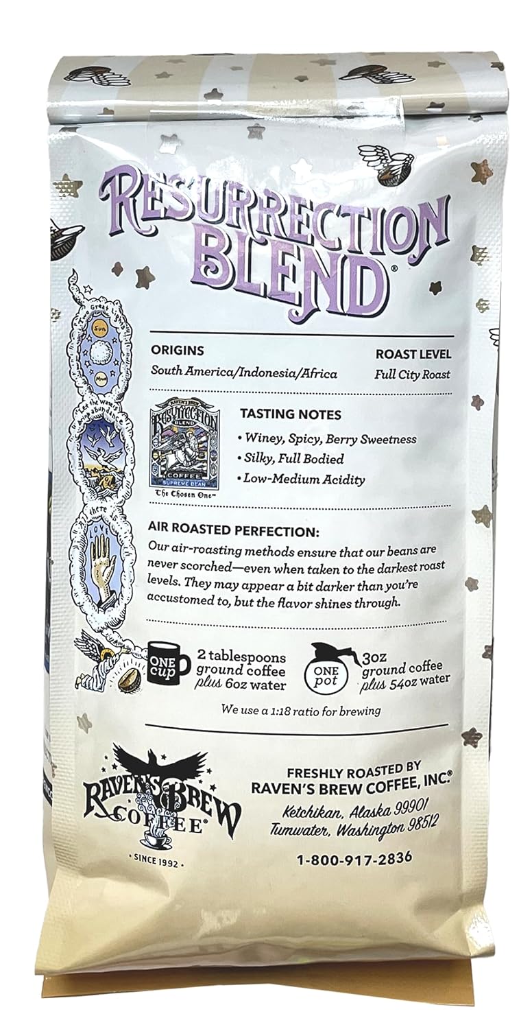 Raven’s Brew Coffee Café de cuerpo completo tostado molido de ciudad asado molido – Resurrection Blend 12oz