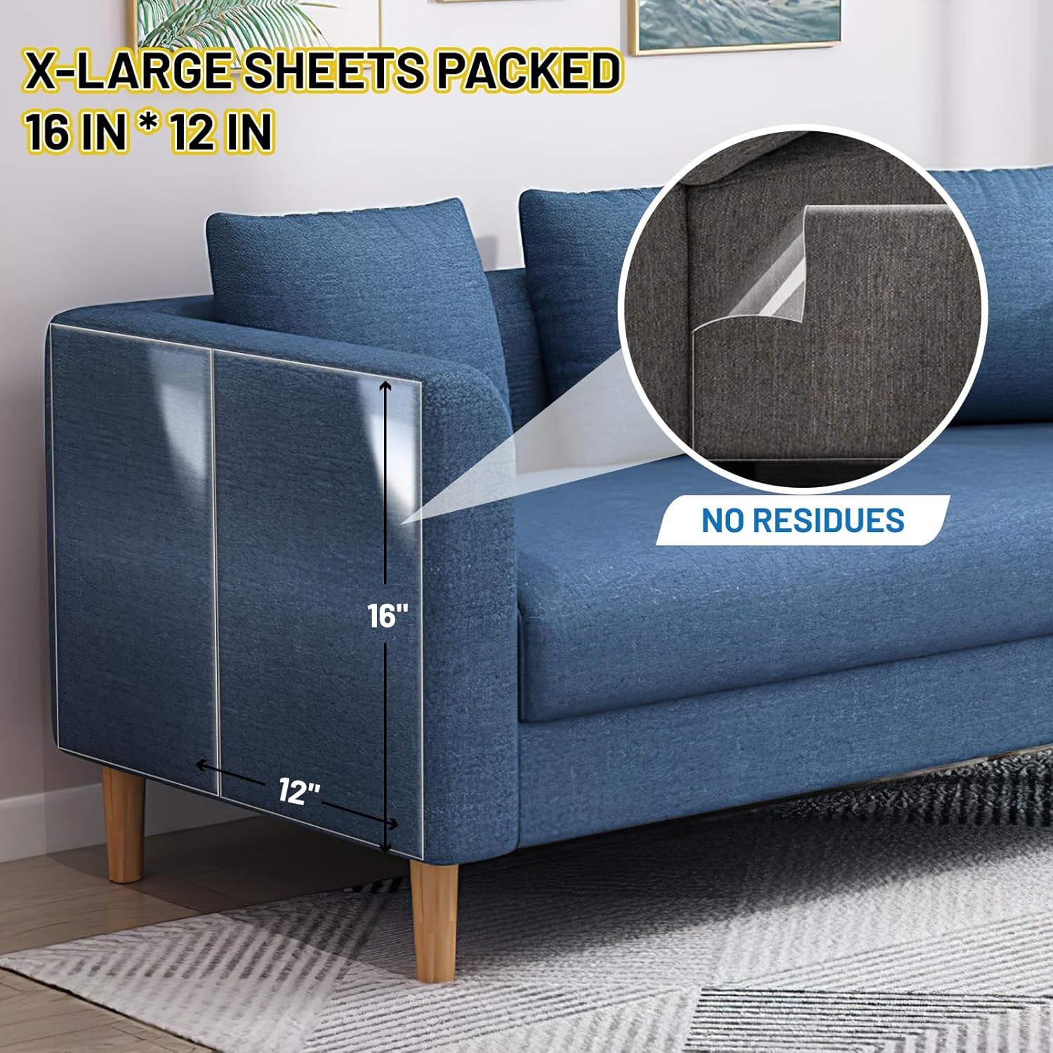 Sin pines protector de muebles Eosarcu para gatos, paquete de 16 protectores de sofá de un solo lado contra garras de gato, protector de sofá