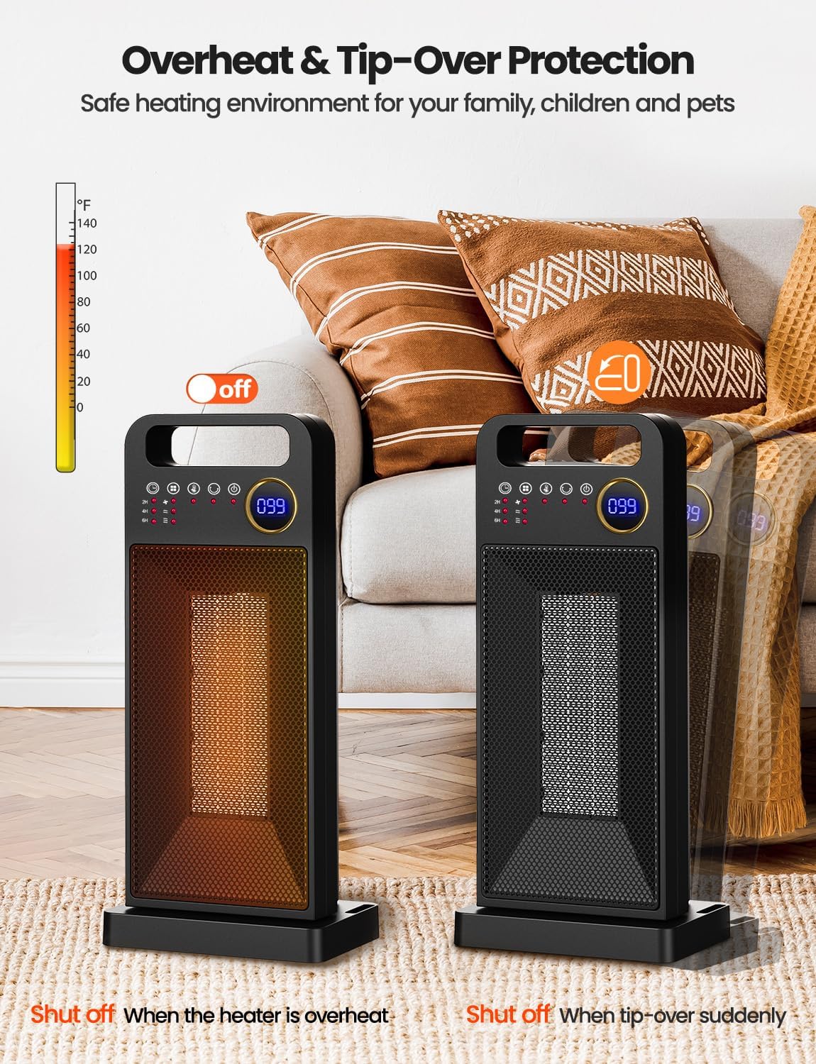 merloly – Calentadores de espacio para uso en interiores, calentador portátil de cerámica PTC de 1500 W con termostato, oscilación de 80, 5 modos,