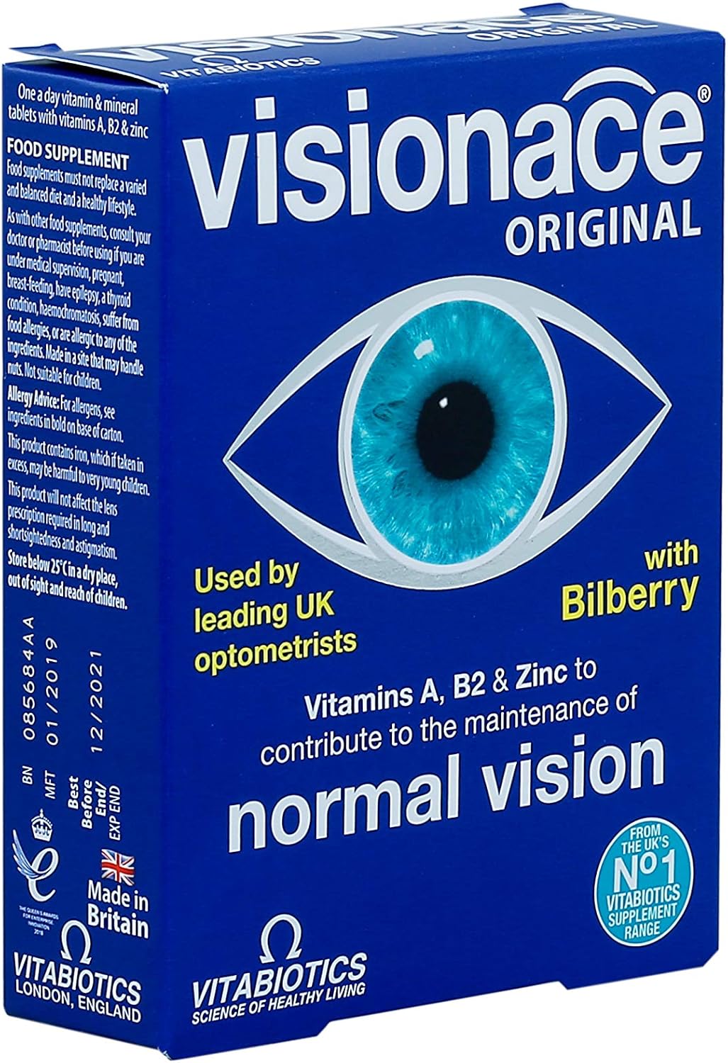 Vitabiotics Visionace Original – Multivitamínico nutricional para la visión normal  Vitaminas A, B2 y Zinc – 30 Tabletas