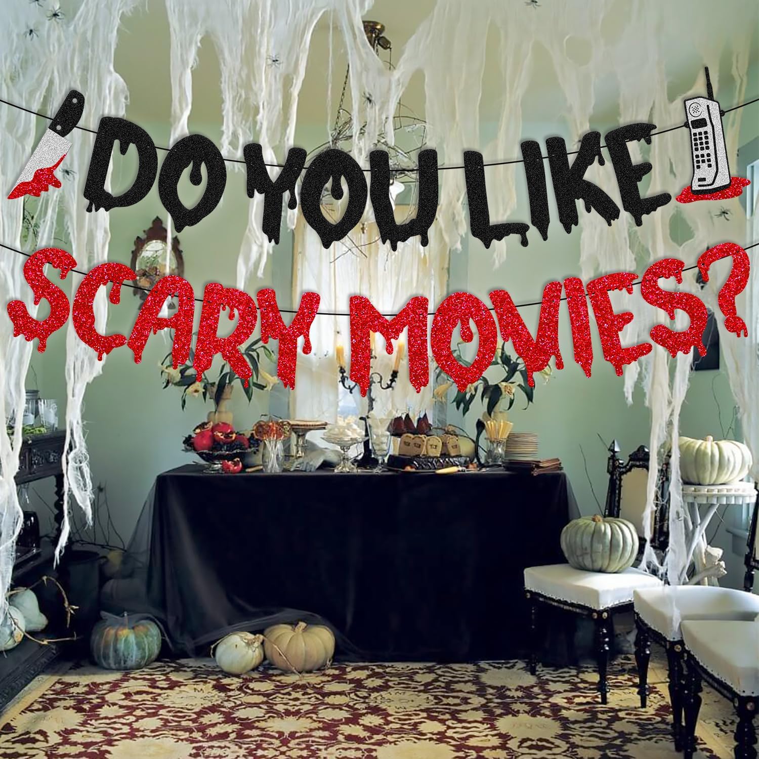 Decoración de fiesta de noche de película, pancarta de películas de terror en santidad decoración de fiesta nocturna Have a Killer Scream Party