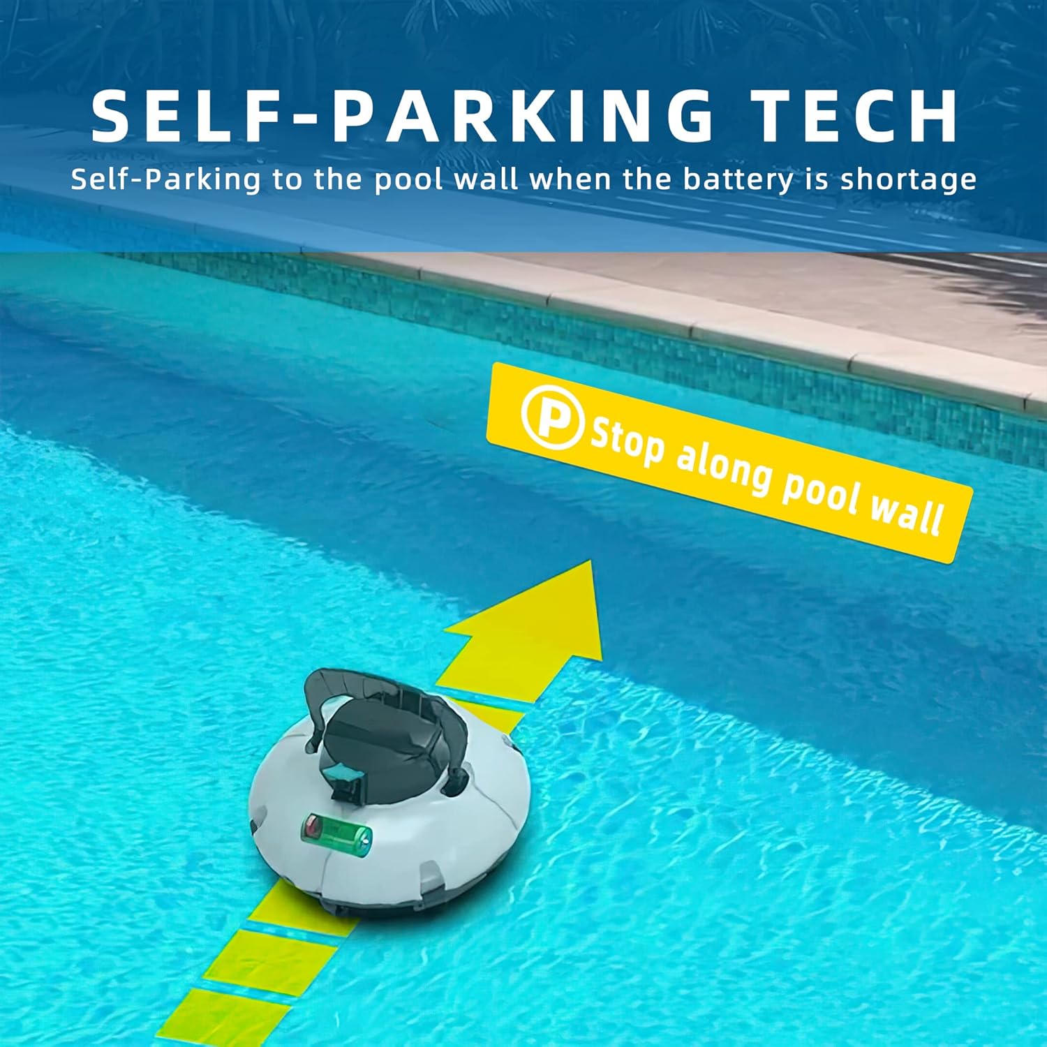 Yoyomax Limpiador robótico inalámbrico de piscina, estacionamiento automático con motores de doble unidad, ligero, IPX8 impermeable, perfecto para