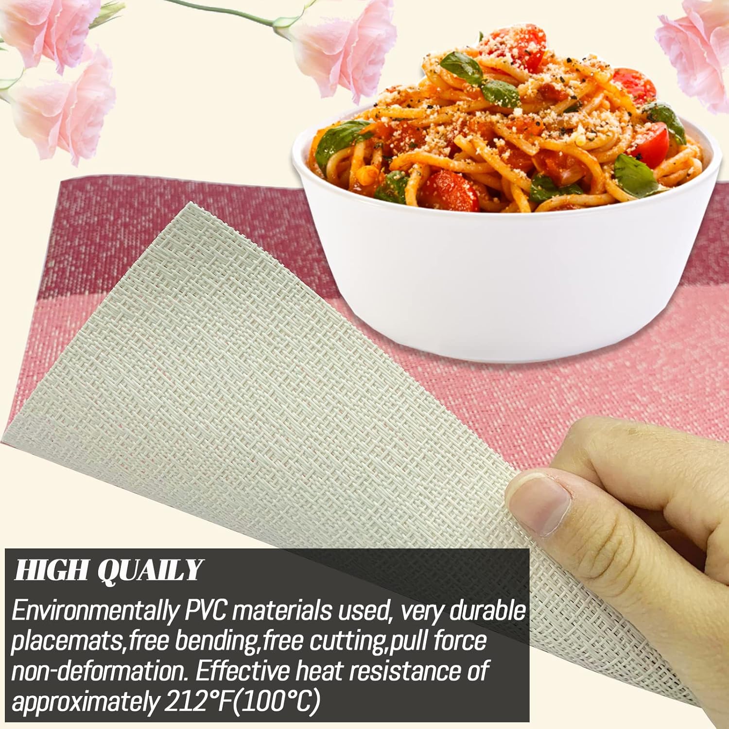 Juego de 4 manteles individuales de vinilo para mesa de comedor, resistentes al calor, antideslizantes, lavables, manteles individuales de vinilo