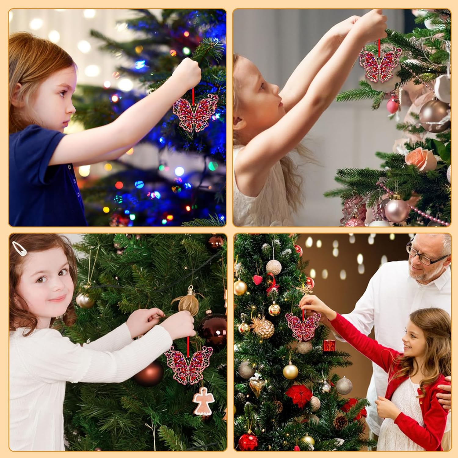 Adornos de mariposa para árbol de Navidad, adornos de mariposa rosa de metal, adorno colgante para árbol de Navidad, mariposa monarca, regalos de