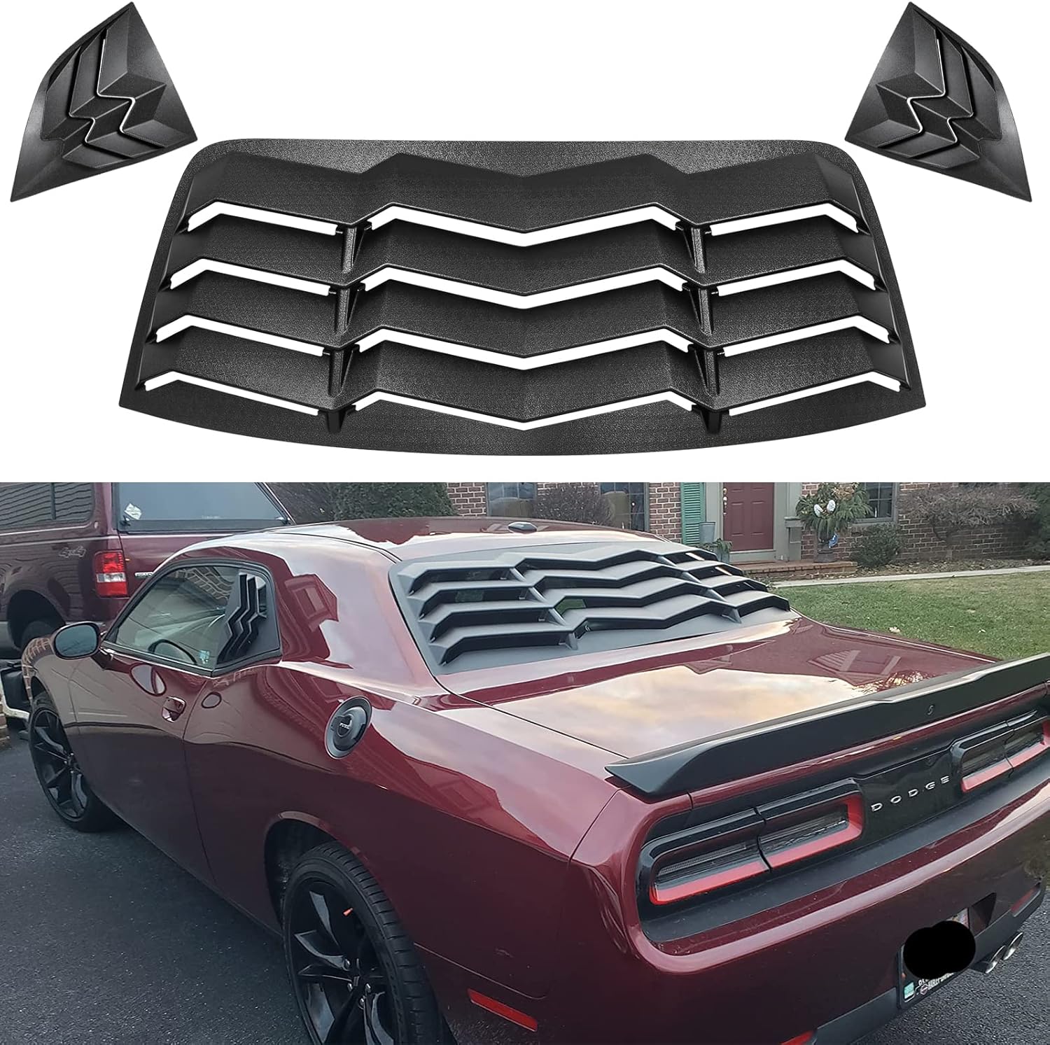 Juego de rejillas de ventana trasera y lateral para Dodge Challenger 2008-2023 para parabrisas en GT Lambo estilo ABS negro mate, ajuste