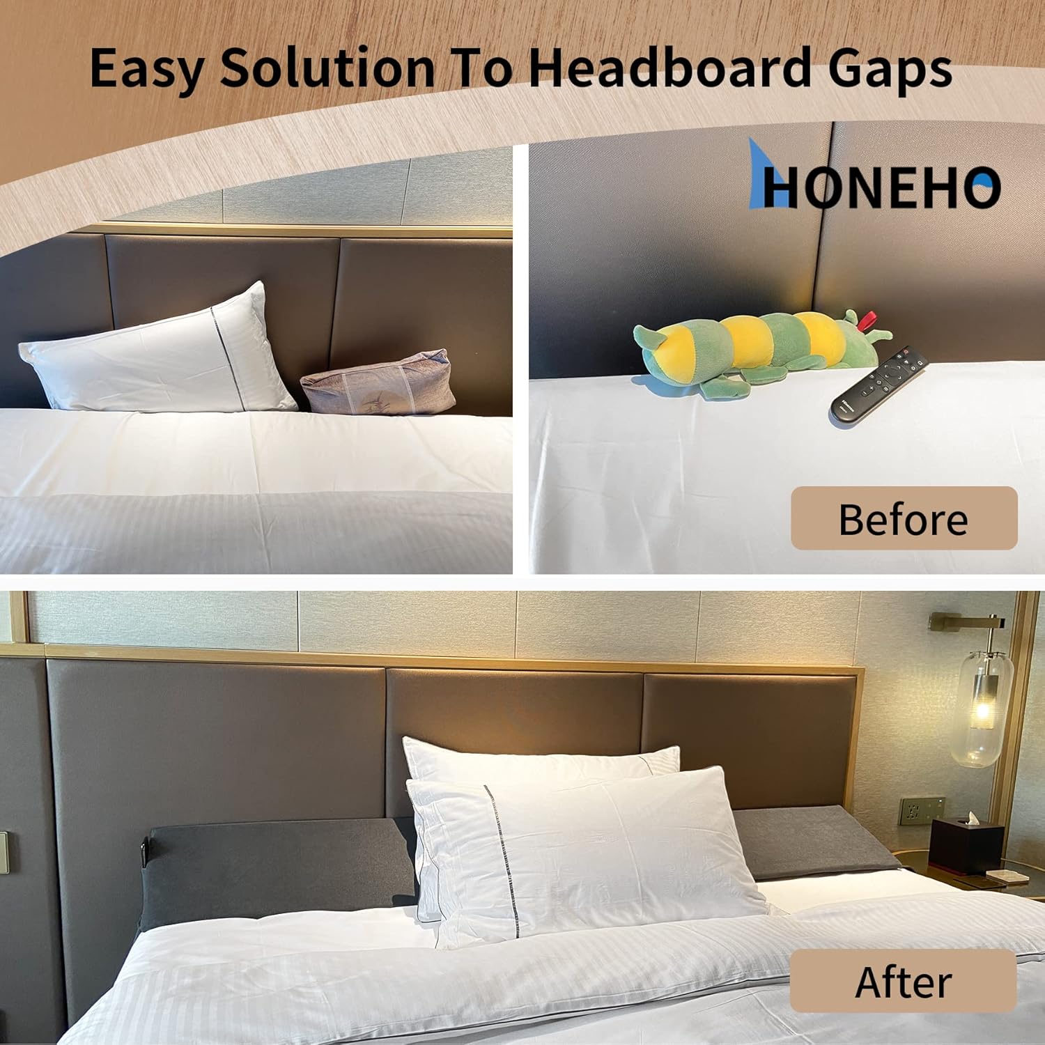 HONEHO Almohada de cuña de cama para cabecero tamaño individual (39 x 10 x 6 pulgadas), relleno de espacio de cama (0-7 pulgadas), cuña de almohada