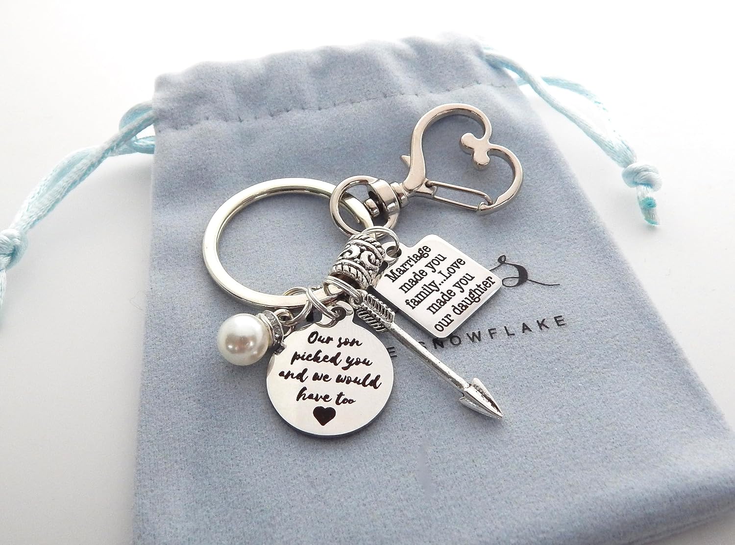 Future Daughter In Law Keychain Gift, Gift from Mother in law, Bride to Be Gift, Welcome to our Family (Our Son picked you…(Arrow))