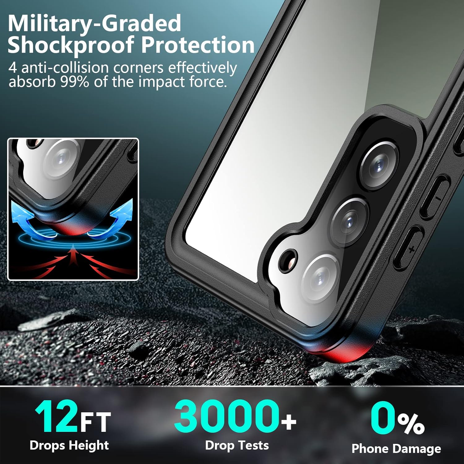SPIDERCASE Funda diseñada para Galaxy S23 Plus, protector de pantalla integrado impermeable 12 pies a prueba de golpes militares IP68 impermeable de