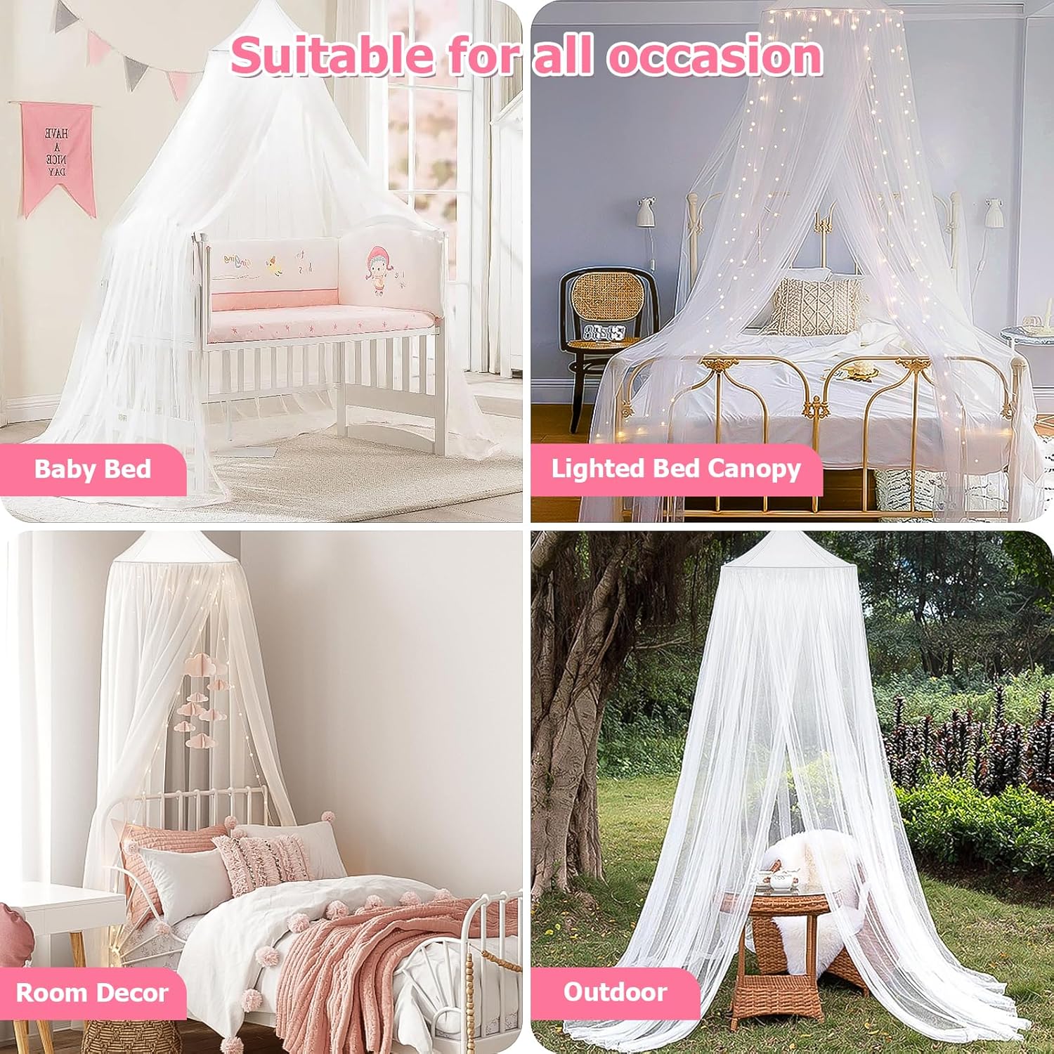 Toldo de cama con luces, toldo de cama para niñas princesa con estrellas luminosas, cortinas de cama para cama de tamaño individual a King,
