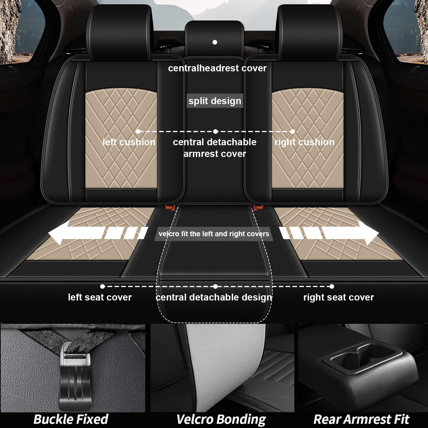 JIAMAOXIN CX-5 – Fundas de asiento delantero de piel sintética para Mazda CX-5 2013-2024 (negro y beige)