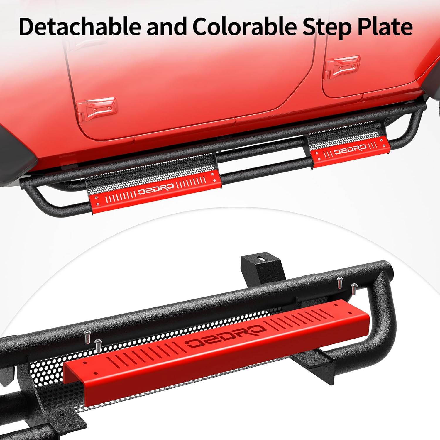 oEdRo Todos los estribos de acero con placas de escalón pintables, peldaños laterales atornillables compatibles con Jeep Wrangler 4XE 2021-2024,