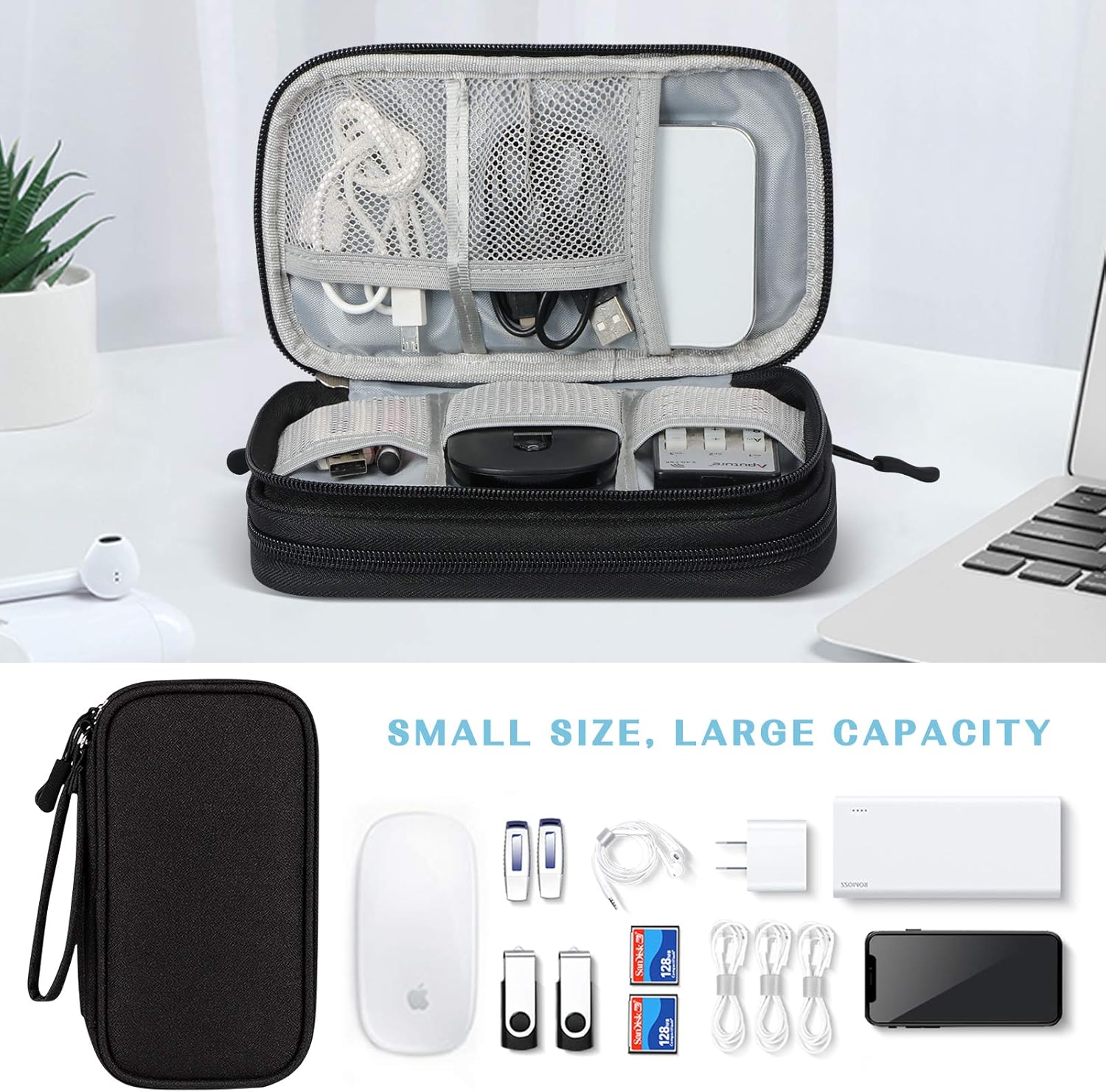 FYY Organizador electrónico, organizador de cables de viaje, bolsa de transporte para accesorios electrónicos, portátil, impermeable, doble capa,