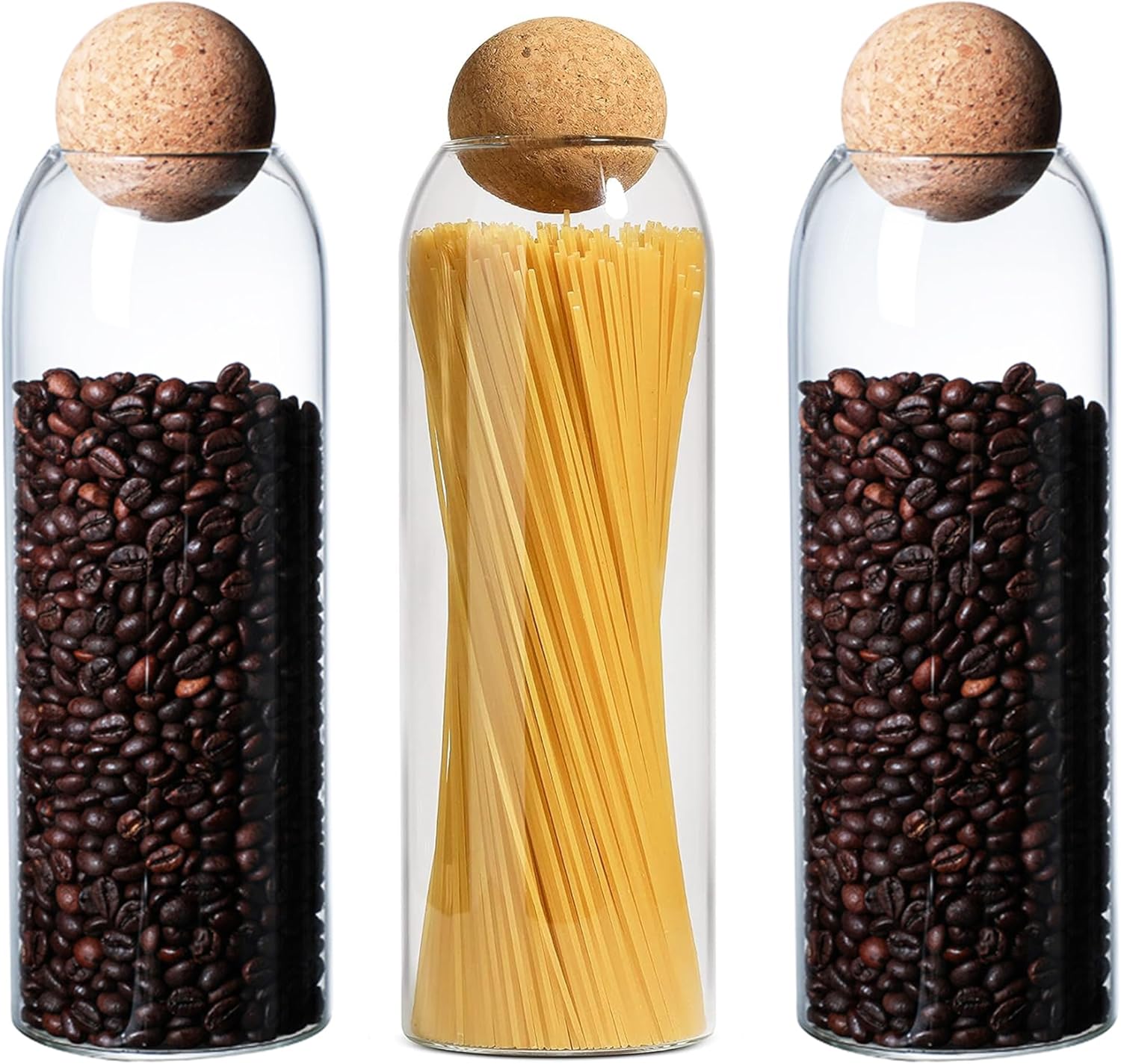 Recipiente de almacenamiento de vidrio con bola de corcho, recipiente transparente para espaguetis altos, almacenamiento de pasta, tarros de vidrio