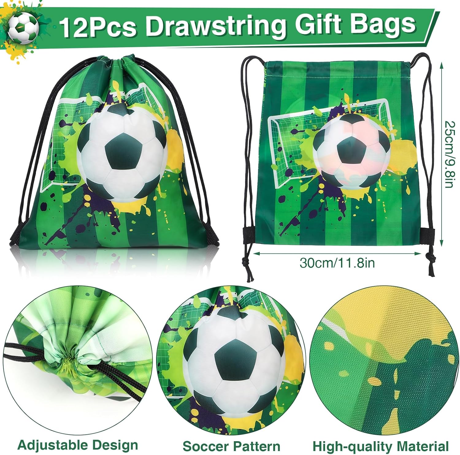 Winrayk Juego de 12 regalos de fiesta de fútbol, suministros de cumpleaños, bolsas con cordón, pulseras de silicona, llavero, calcomanías de
