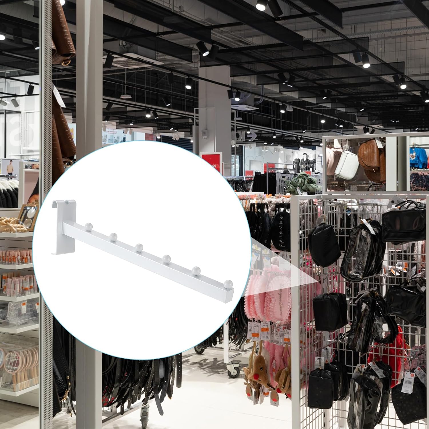 Zonon Paquete de 10 ganchos de pared de 6 bolas para pared de rejilla y rejilla de alambre, ganchos de pared de rejilla de 12 pulgadas para mostrar