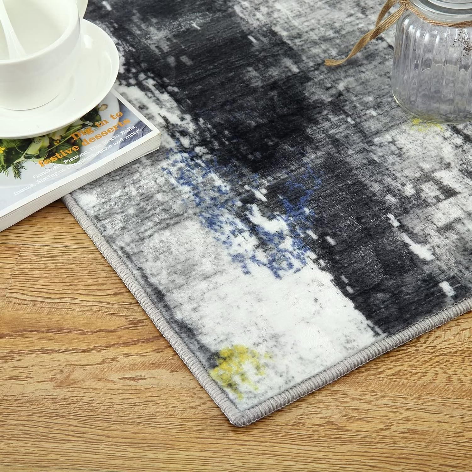 Alfombra moderna de 2 x 6 pulgadas, contemporánea, abstracta, para interiores, alfombra de entrada con impresión de tinta, alfombra suave para