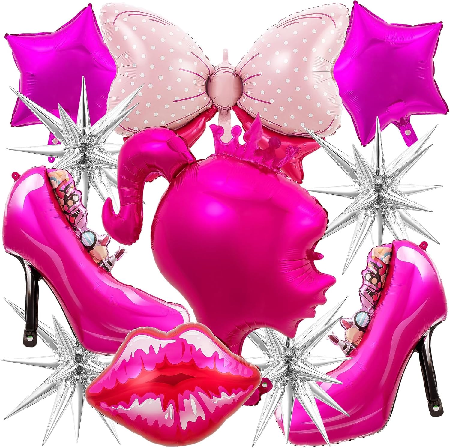 Globos rosas para niñas, 11 globos metálicos de color rosa intenso, globos de papel de aluminio de princesa rosa para suministros de fiesta temática