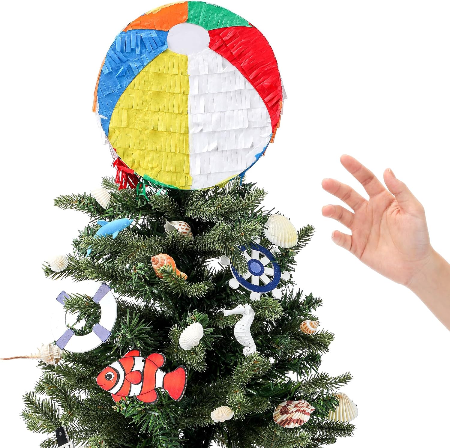Decoración de árbol de bola de playa de verano de 7.8 pulgadas, decoración de árbol de fiesta hawaiana, adornos de árbol de verano, piscina, playa,