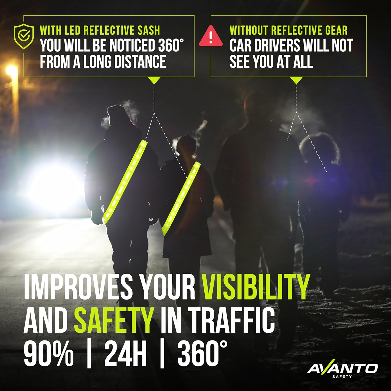 AVANTO – Banda reflectante LED, original, USB-C, chaleco reflectante para caminar, cinturón LED para pasear perros, chaleco reflectante para
