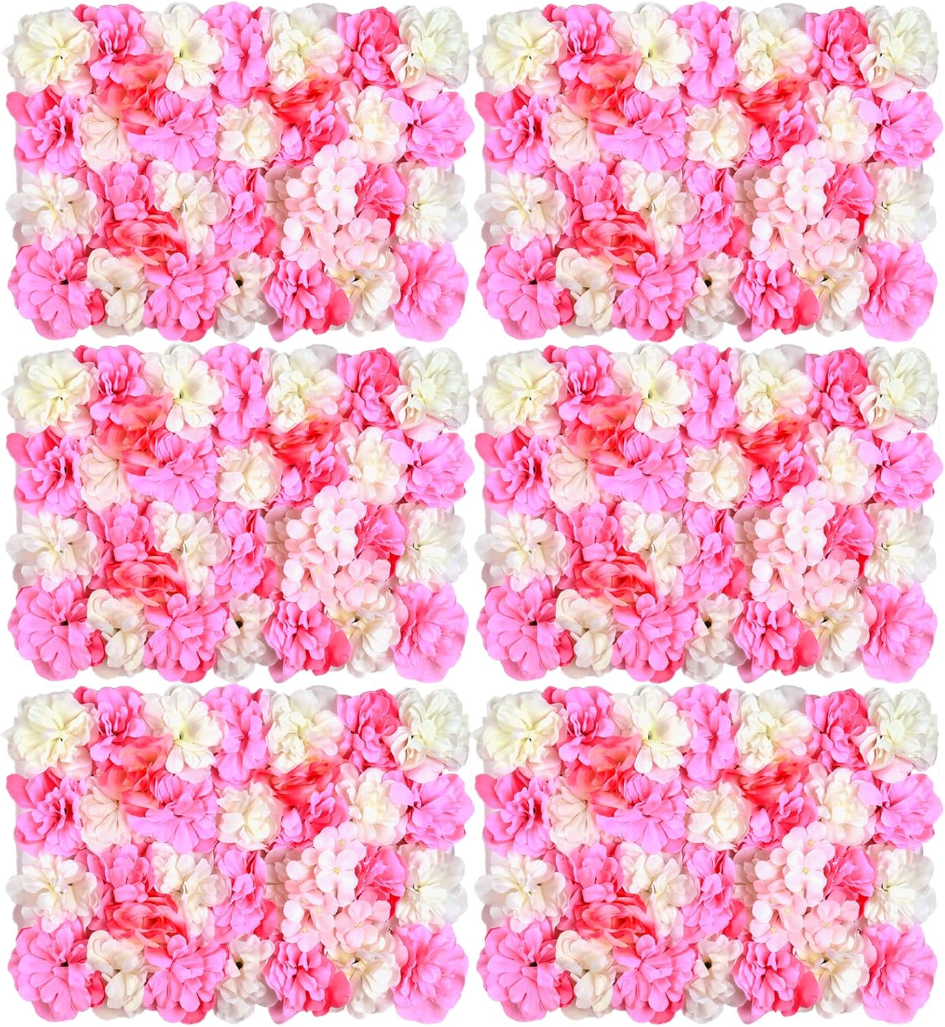 Omldggr Paquete de 6 paredes de flores artificiales de seda blanca y rosa de 12 x 16 pulgadas, pared de dalia rosa sintética, tapete de pared de
