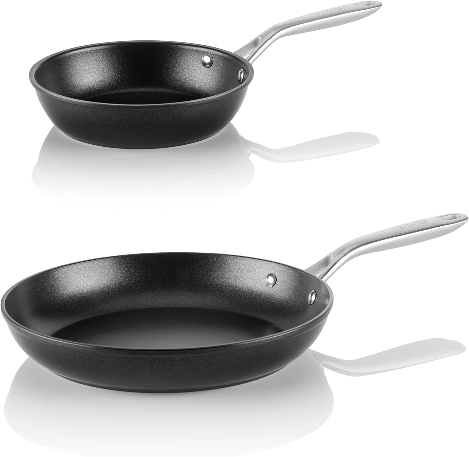 TECHEF – Onyx Collection – Juego de sartenes antiadherentes, sin PFOA, aptas para horno, mango de acero inoxidable que se mantiene fresco, listo