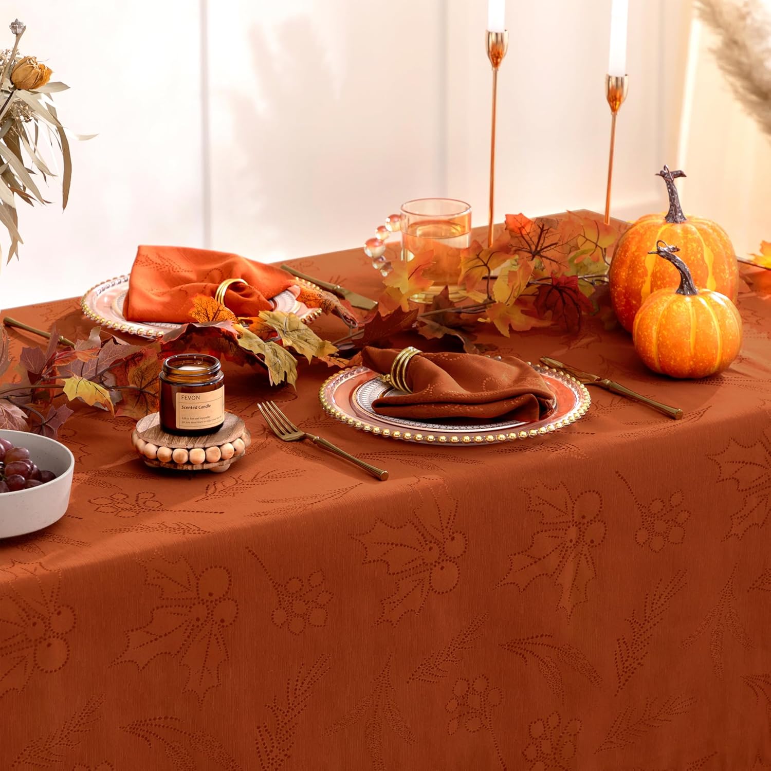 joybest Mantel rectangular de otoño de 60 x 84 pulgadas, mantel de jacquard con hojas de otoño, impermeable, lavable, para decrociones de otoño,