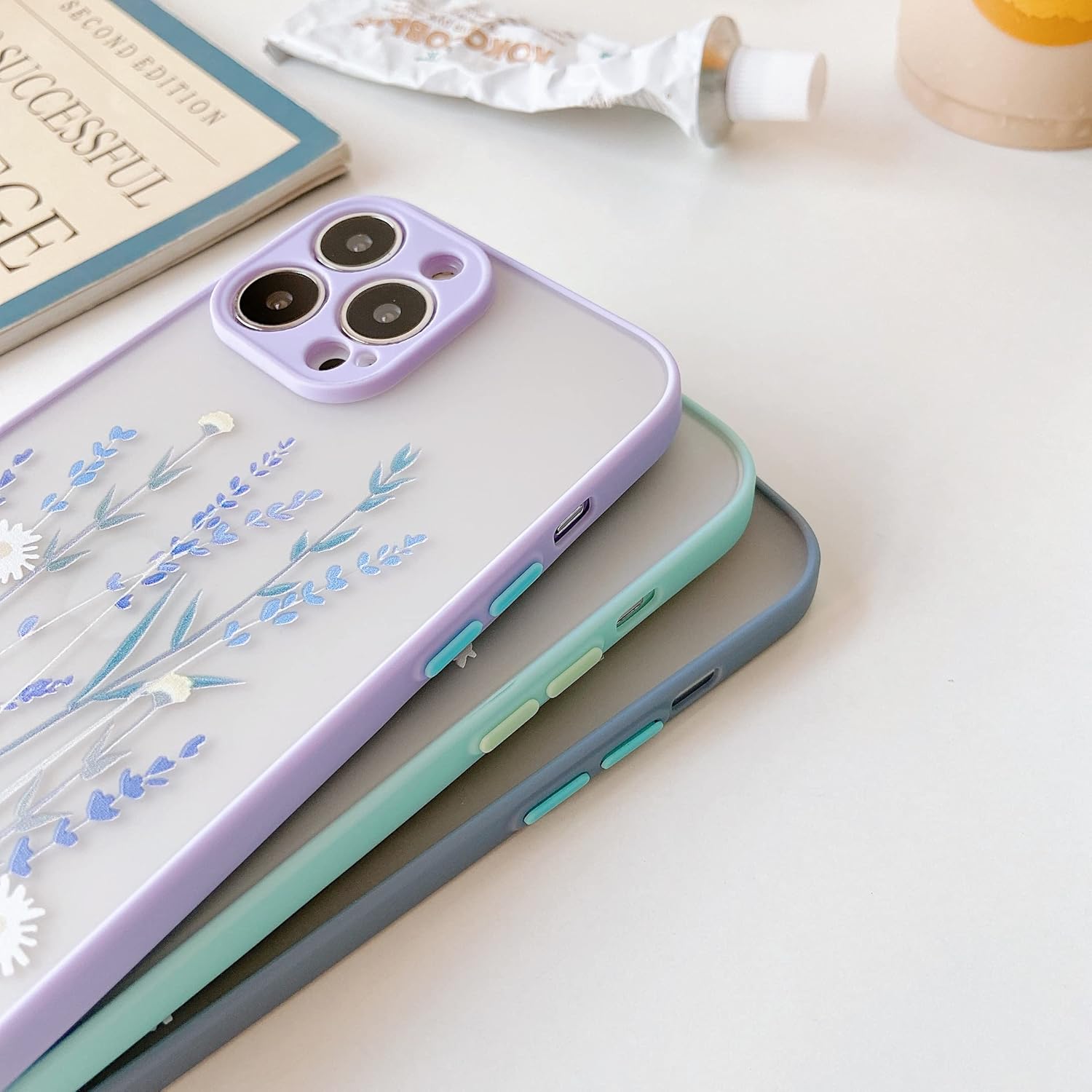 ZTOFERA Funda para iPhone 15 Pro Max, diseño estético de flores transparentes, funda protectora a prueba de golpes, esmerilada, patrón floral 3D,