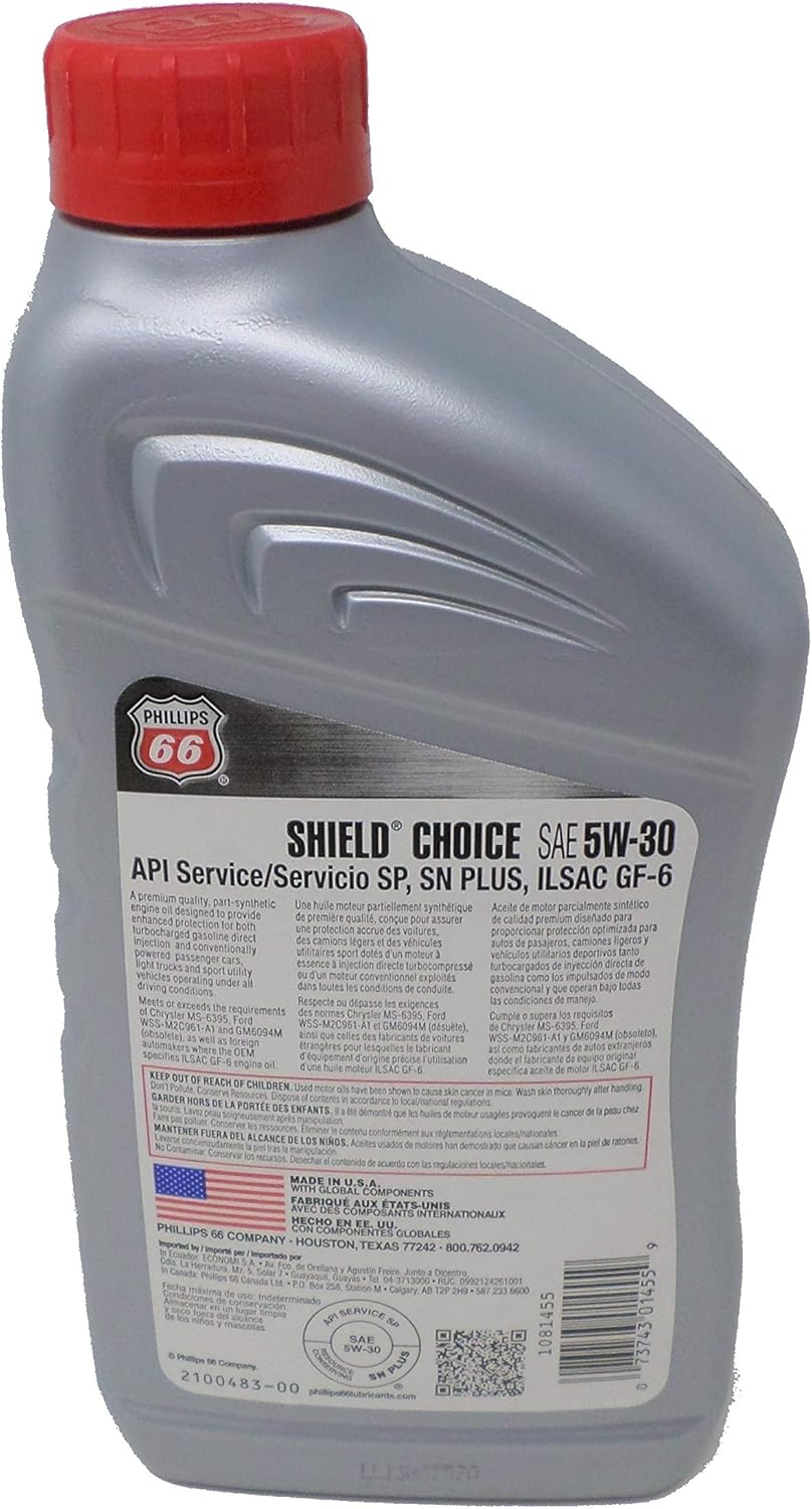 Phillips 66 5W30 Shield Choice Aceite Cuarto de galón 1081455 (paquete de 5)